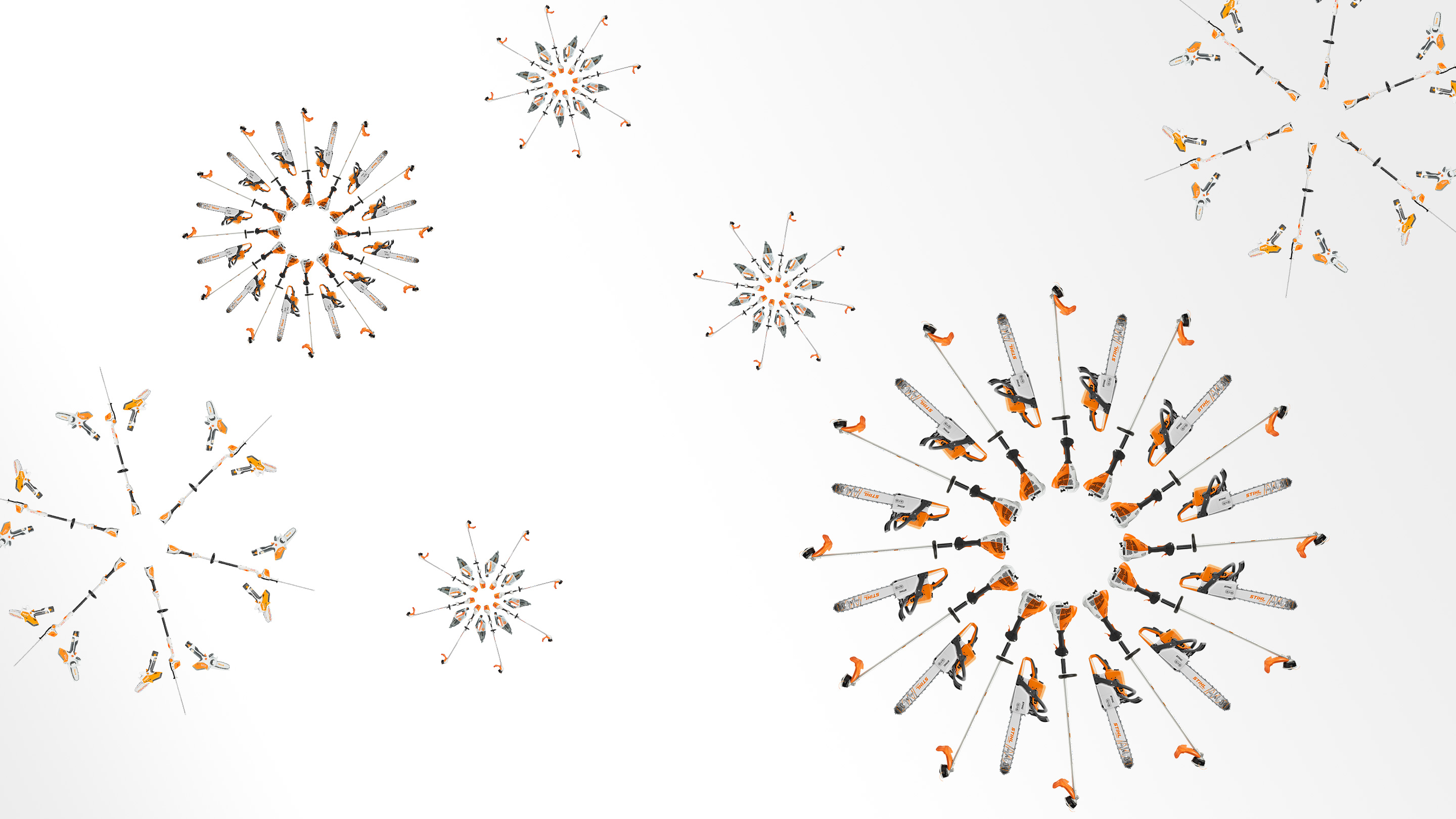 Flocons de neige réalisés à partir d'outils de jardinage STIHL