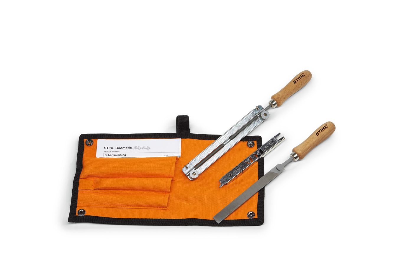Kit d'affûtage Stihl complet en pochette ceinture pour entretien chaîne tronçonneuse