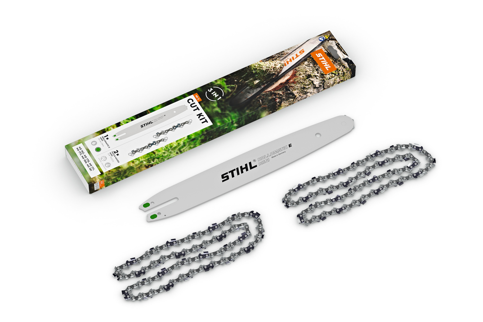 Guide De 35cm Et 4 Chaînes à Gouge Carrée Pour Tronçonneuse Stihl 017 / MS 170 - Pas 3/8" Picco, 1,3mm, 50 Maillons, Anti-rebond
