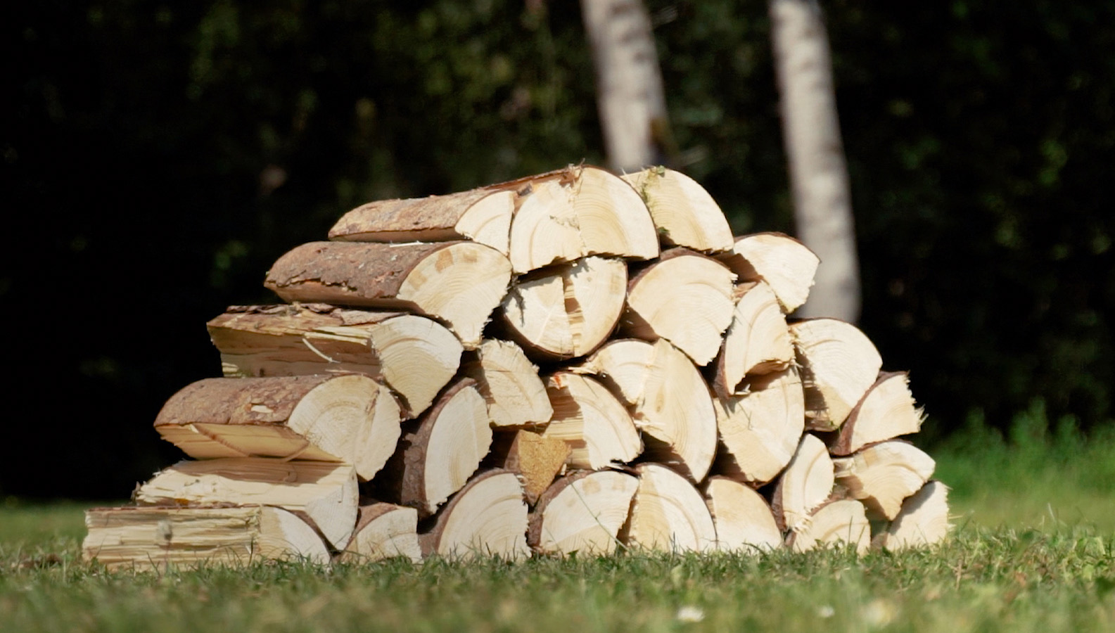 Bûches de bois de chauffage empilées après avoir été coupées