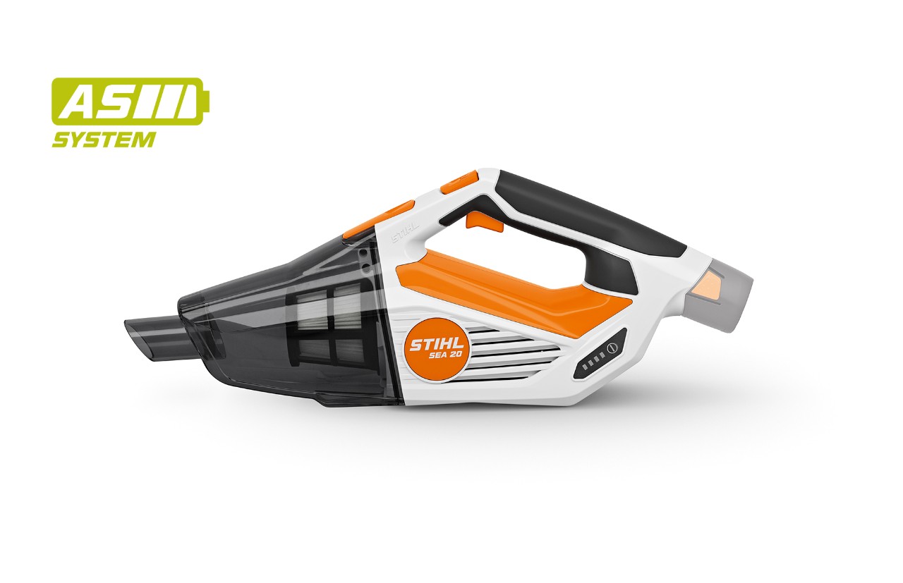Image produit de l’aspirateur à main à batterie STIHL SEA 20, icône de batterie en haut à gauche pour le système AS de STIHL