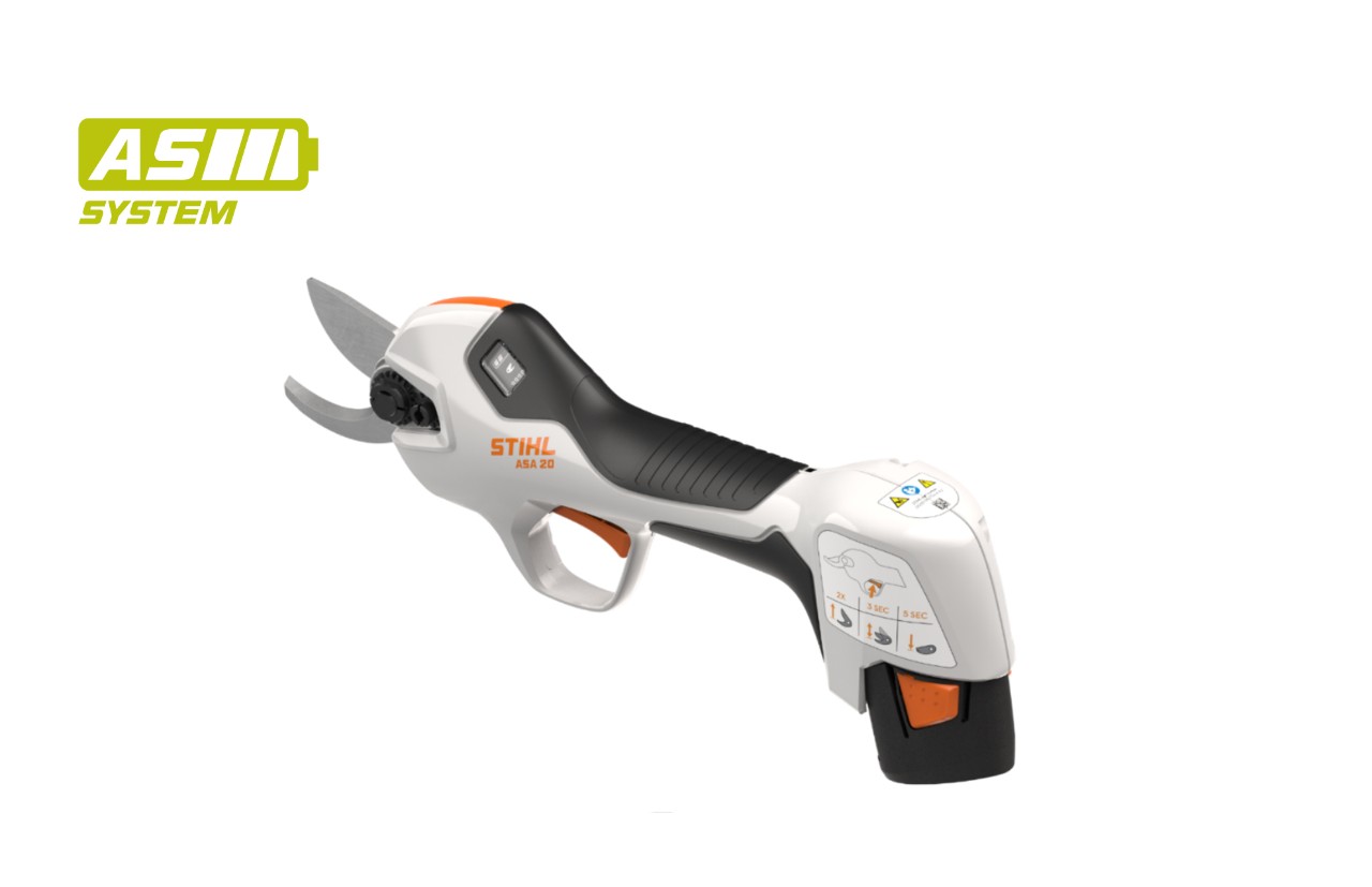 Image produit d’un coupe-branche à batterie STIHL ASA 20, icône de batterie en haut à gauche pour le système AS de STIHL