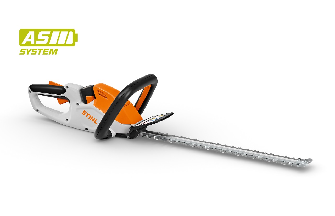 Image produit d’un taille-haie à batterie STIHL HSA 40, icône de batterie en haut à gauche pour le système AS de STIHL