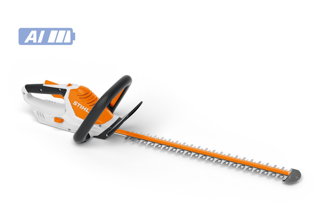Image produit d’un taille-haie à batterie STIHL HSA 45, icône de batterie en haut à gauche pour la gamme AI de STIHL