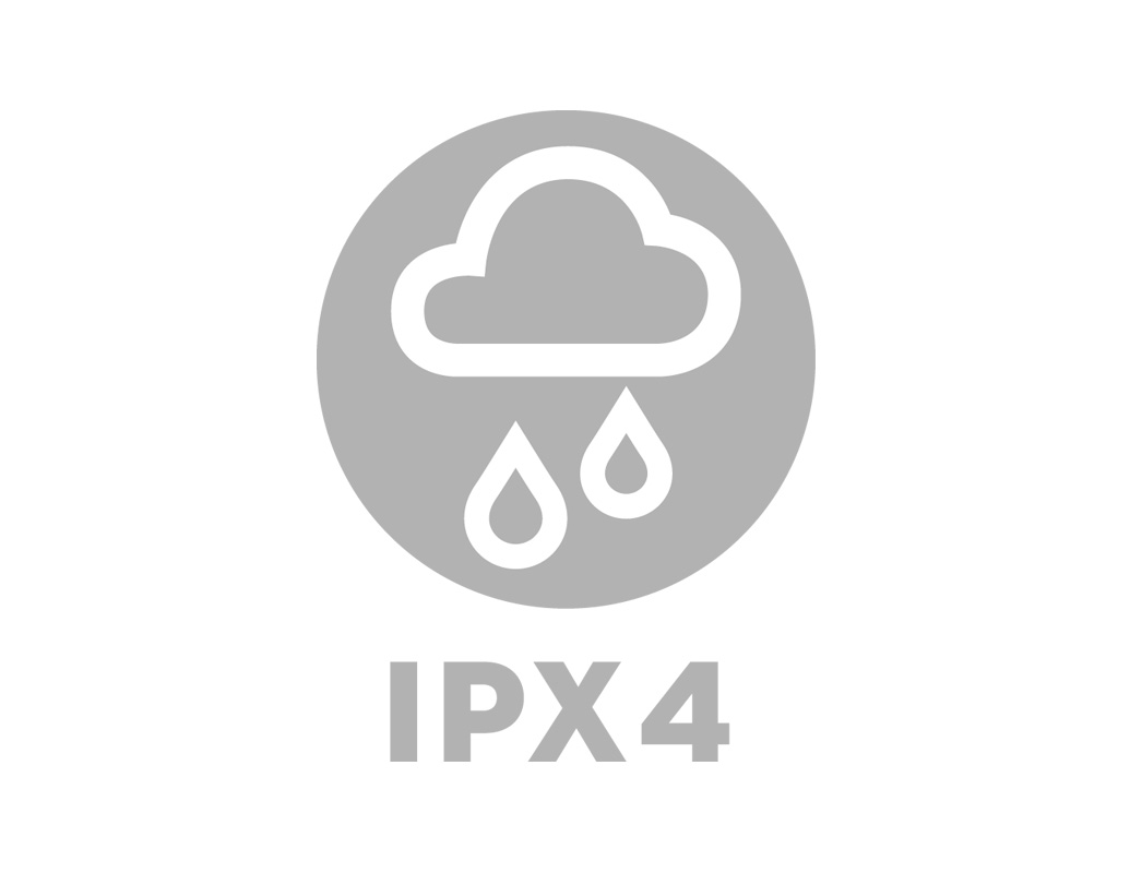 Icône représentant un nuage de pluie, avec l’inscription « IPX4 » en dessous